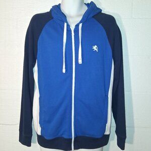 Express Men's Size Medium Full Zip Hoodie Jacket Sweatshirt Blue Colorblock Logo